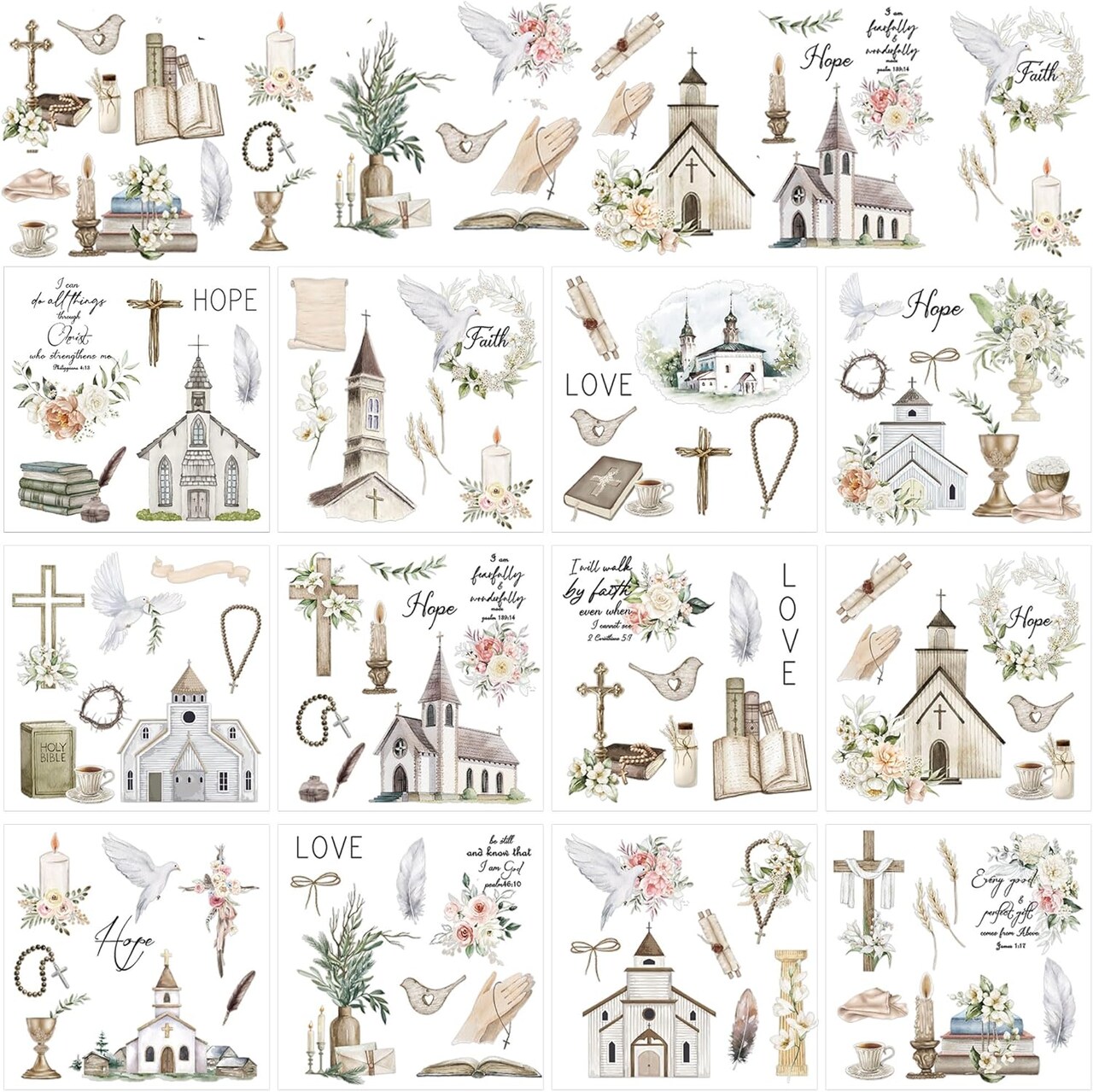 12 Pcs Rustic Cross Rub on Transfers Religious Bible Rub on Transfers for Furniture Decals